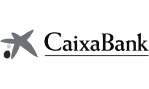 Logotipo de Caixabank sobre fondo blanco.