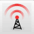 Un ícono rojo y blanco con una torre de radio.